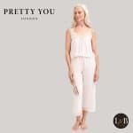 Pretty You London bamboo pyjama met kant voor dames, spaghetti bandjes en cropped broek in Powder Puff (licht rose).