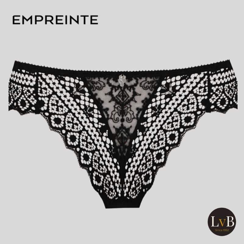 Empreinte Cassiopee String 01151 Zwart Empreinte Cassiopee string 01151 zwart met luxe kant en transparant borduurwerk.