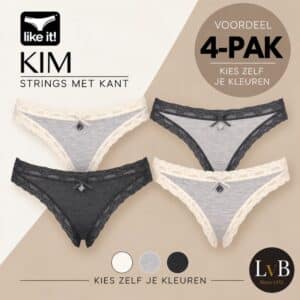 Like it! Kim strings met kant voordeel 4-pak in zelfgekozen kleuren