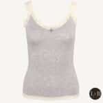 Like It Kim dames top in Ivory met lichtgrijze body en ivoorkleurig kant