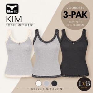 Like It Kim voordeel 3-pack dames tops met kant in Anthrazit, Dark Grey en Ivory